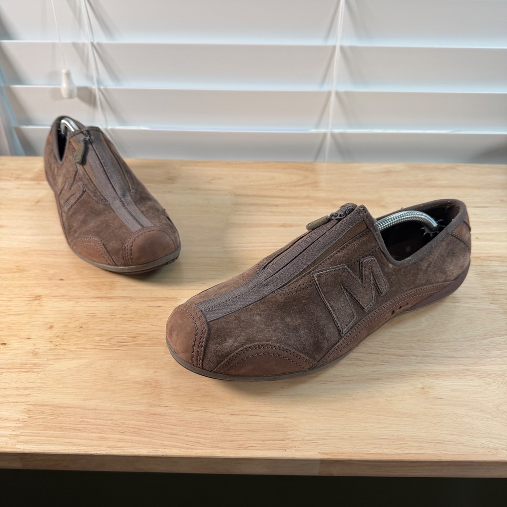 Merrell Arabesque Leather Stone Brown Suede Zip Loafers Womens 10 J76048